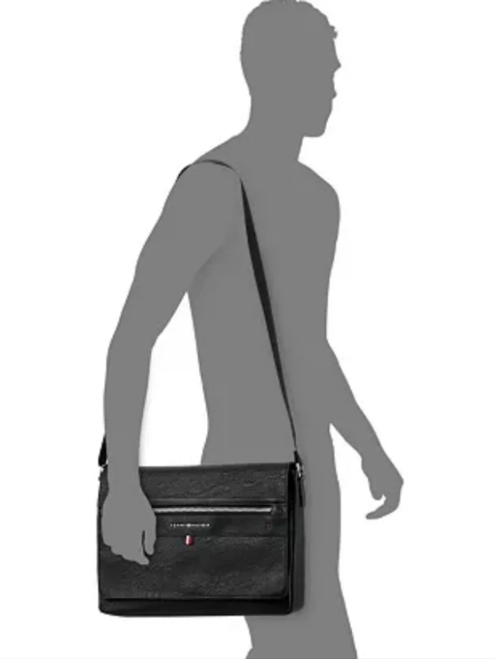 Tommy Hilfiger Dark Brown Leather Crossbody Messenger Bag